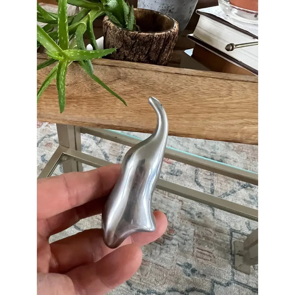 Modernist Silver-Tone Elephant Ring Holder Cast Metal Artist Signed 2.5in